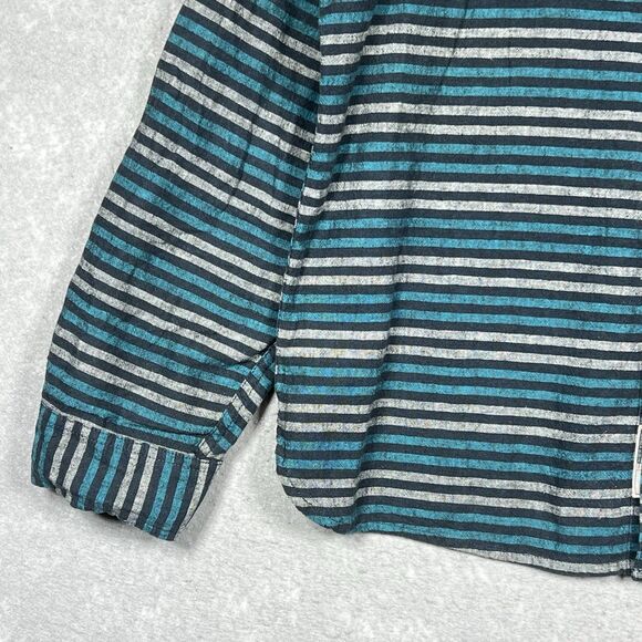 Levi's Button Up Shirt Linen Blend Striped Men's Size XL Green/Blue/Black - Picture 3 of 10